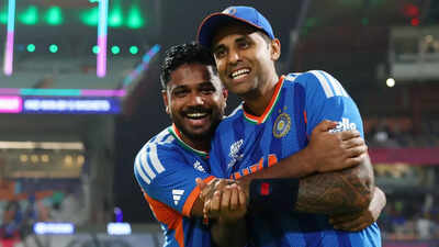 Sanju Samson stops Rinku Singh from walking away with his bat during West Indies match | Cricket News