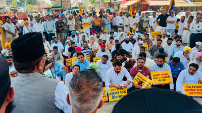 AAP workers stage protests across Punjab, accuse SAD of defaming chief minister Bhagwant Mann | India News