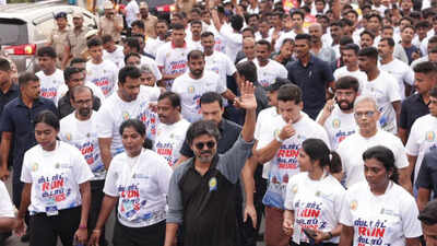 Vijay: Watch: Tamil Nadu CM Vijay joins thousands in anti-drug awareness run at Chennai’s Marina Beach | India News