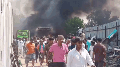 Watch: Thick plumes of smoke fill the sky as major fire guts three buses in Tamil Nadu’s Karur | India News