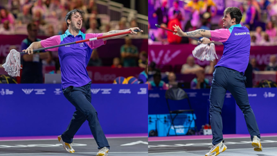 Watch: Viral Commonwealth Games cleaner dubbed ‘Mop Man’ performs splits and worm while mopping court | Commonwealth Games News