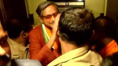 Watch: Shashi Tharoor rescued after Kerala hotel lift gets stuck | India News