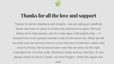 Crowd-funded anti-bribery portal shuts after amassing 2 lakh users in 48 hrs | India News